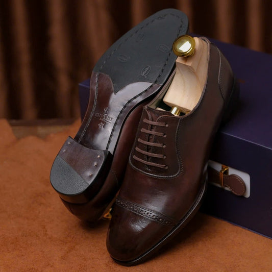 [OB4- N] Oxford Classic Brogue Captoe Brown  | Siêu phẩm giày tây da cao cấp mới nhất từ ShelbyMan – hiện thân của vẻ lị