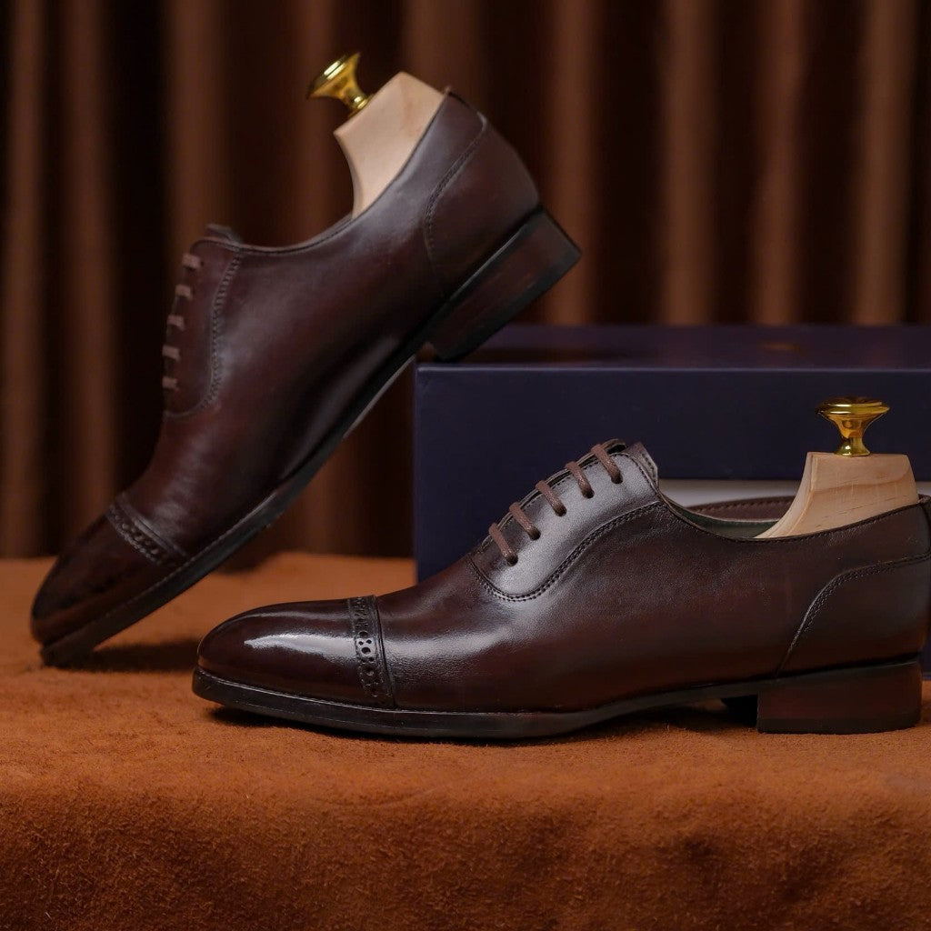 [OB4- N] Oxford Classic Brogue Captoe Brown  | Siêu phẩm giày tây da cao cấp mới nhất từ ShelbyMan – hiện thân của vẻ lị