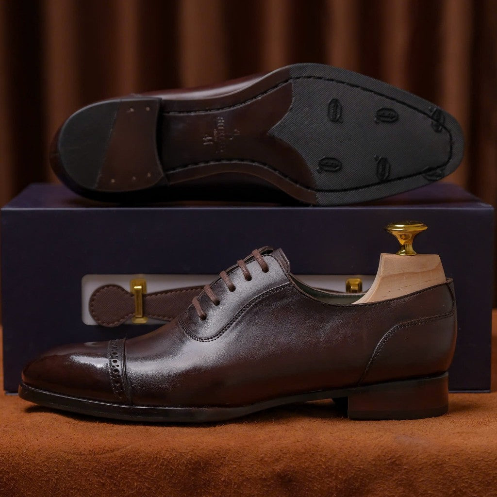 [OB4- N] Oxford Classic Brogue Captoe Brown  | Siêu phẩm giày tây da cao cấp mới nhất từ ShelbyMan – hiện thân của vẻ lị
