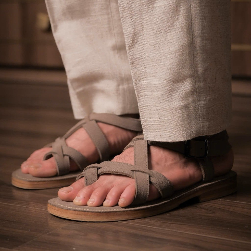 Sandal Suede Xám ShelbyMan | Dép da lộn xám, đế Goodyear – Tối giản & tinh tế cho Quý Ông [D3-2-X]