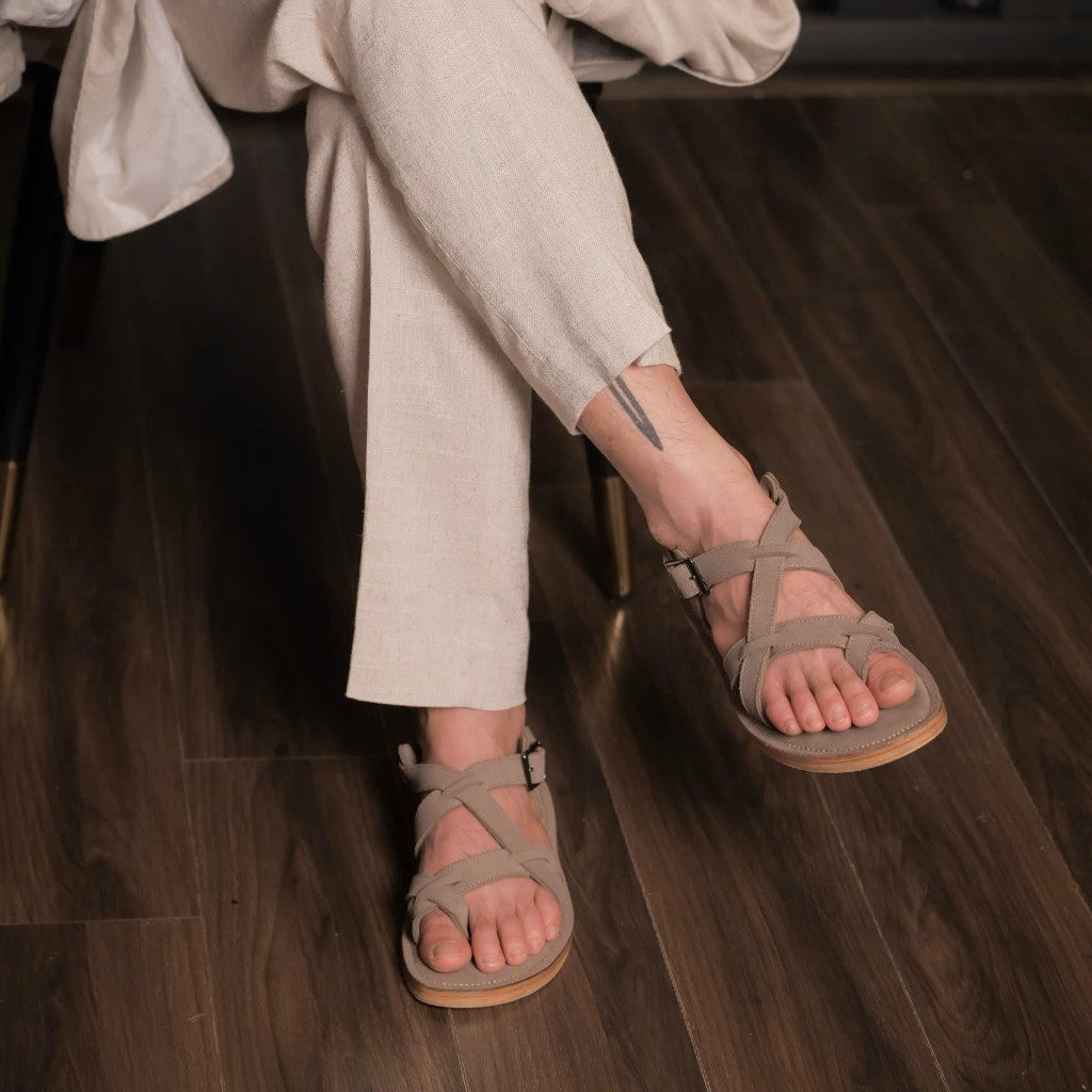 Sandal Suede Xám ShelbyMan | Dép da lộn xám, đế Goodyear – Tối giản & tinh tế cho Quý Ông [D3-2-X]
